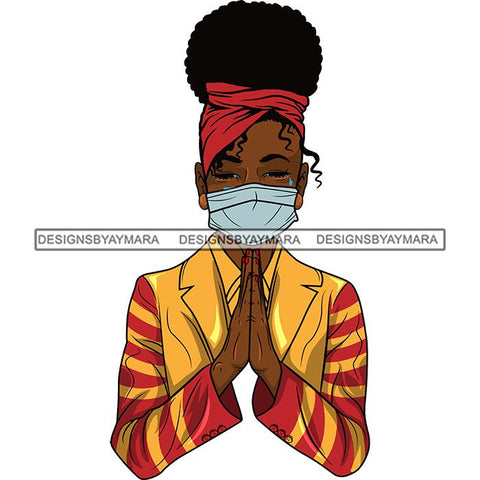 Afro Lola Praying Sad Crying Pain Face Mask Begging Prayers Virus SVG Vector Clipart Cutting Files