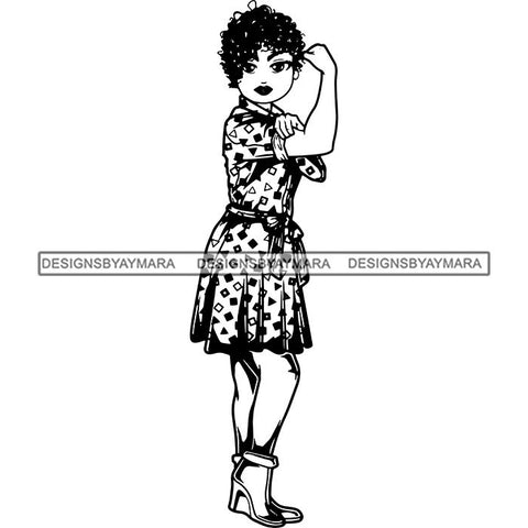 Afro Strong Lola Flexing We Can Do It Woman Power .SVG Cutting Files For Silhouette Cricut and More!