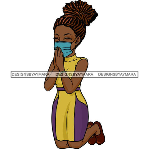 Black Woman Praying God Quotes Face Mask Begging Prayers Save Life Mujer Orando a Dios SVG Vector Clipart Cutting Files