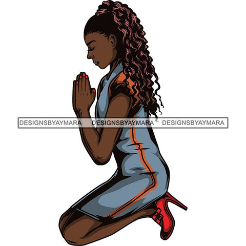 Afro Lola Praying God Lord Prayers Knee Forgiveness .SVG Clipart Cutting Files For Silhouette and Cricut and More!