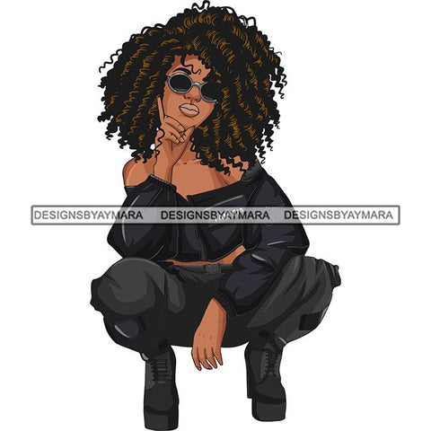 Afro Woman Fashion Girl Squatting Position SVG Cutting Files For Silhouette Cricut and More!