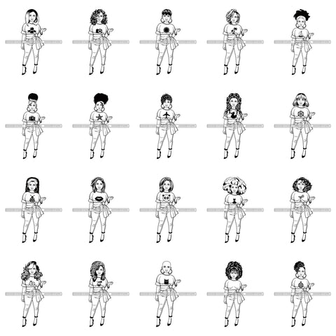 Bundle 20 Afro Lola Boss Confident Classy Woman Black and White Designs SVG Cutting Files For Silhouette Cricut and More