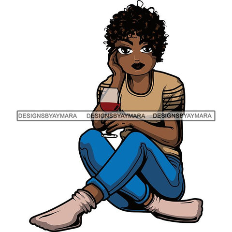 Afro Lola Drinking Wine Relaxing .SVG Cutting Files For Silhouette and Cricut and More!