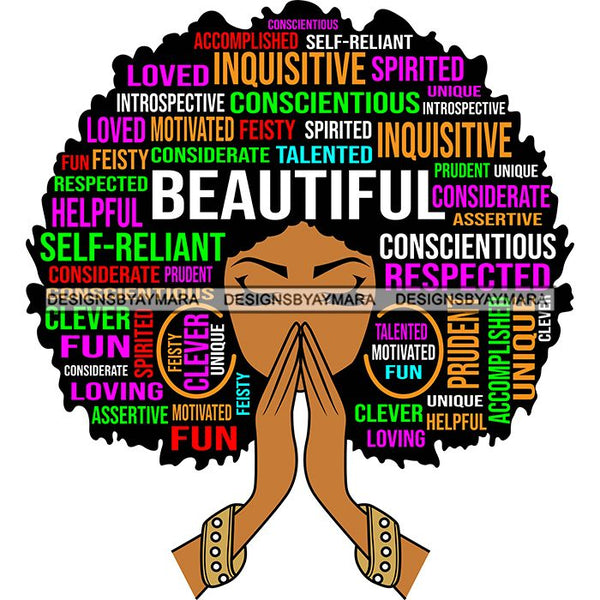 Afro Woman Praying Hair Life Quotes Strong Independent Educated Melanin SVG Cutting Files