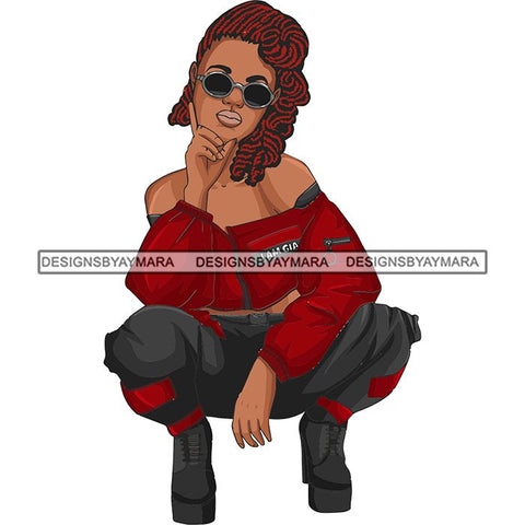 Afro Woman Fashion Girl Squatting Position SVG Cutting Files For Silhouette Cricut and More!