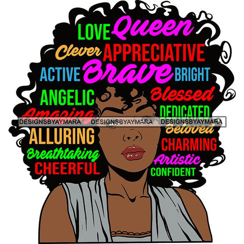 Afro Pretty Woman Hair Quotes Words Letters Lady Female Qualities SVG Files For Cutting and More!