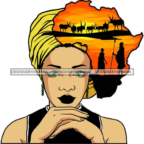 Safari Goddess Africa Continent African American Woman Savanna Animals Hair SVG Cutting Files.