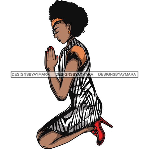 Afro Lola Praying God Lord Prayers Knee Forgiveness .SVG Clipart Cutting Files For Silhouette and Cricut and More!
