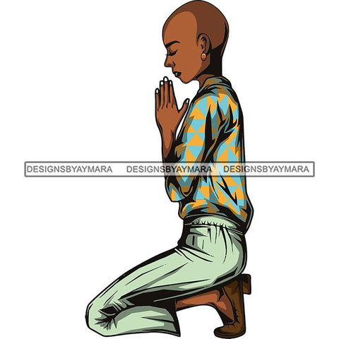 Afro Lola Woman Praying God Lord Knee Prayers Pray Believe Church .SVG PNG JPG Clipart Vector Cutting Files