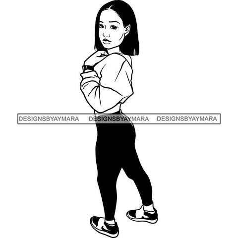 Fashion Woman Model Posing Summer Outfit Vogue Goddess Glamour Trendy Clothing Vector SVG Cutting Files