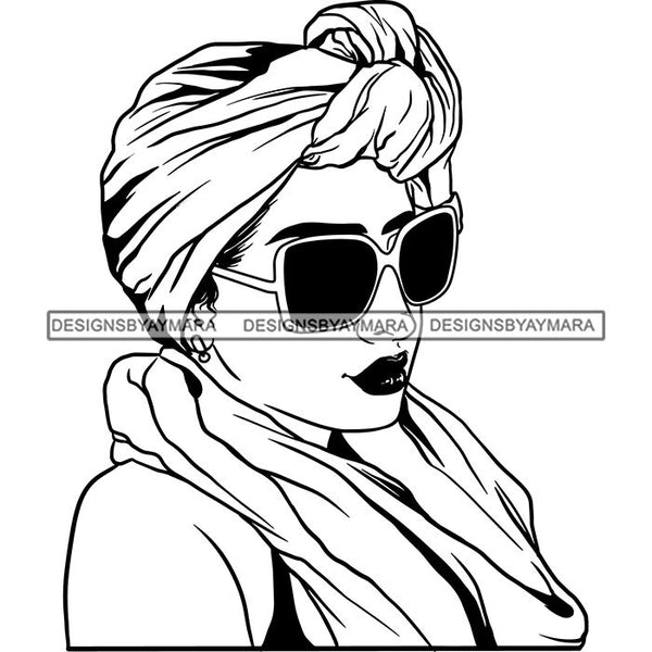 Beautiful Woman Turban Head Wrap Hairstyle SVG Files For Cutting and More!