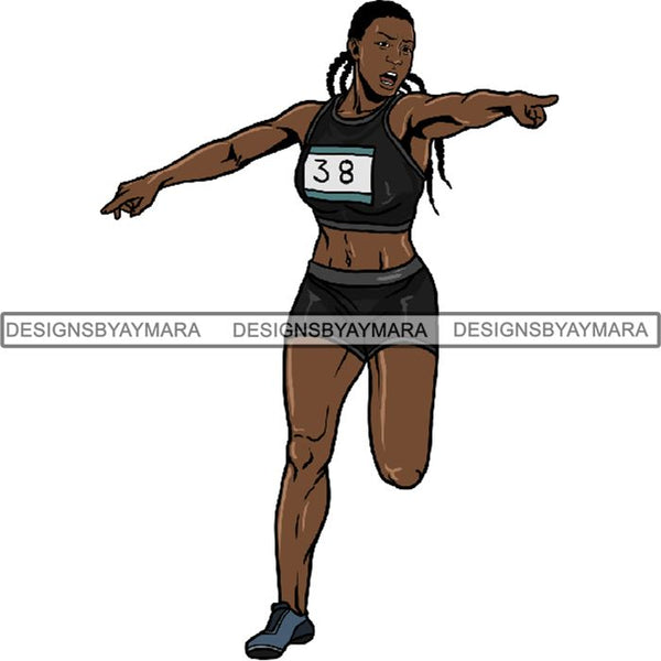 Afro Black Woman Runner Sprinting Athletic Sport .PNG Print File Not For Cutting