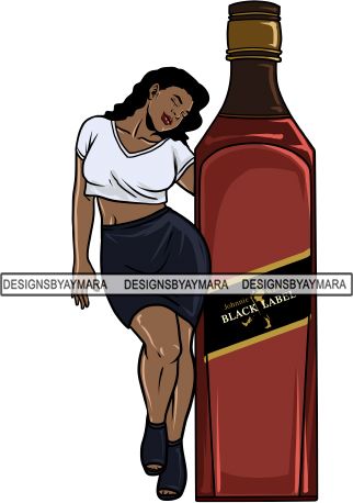 Whiskey Goddess Black Woman Sexy Melanin Nubian Liqueur Beverage Alcohol PNG File For Print Not For Cutting Cut Files For Silhouette and Cricut