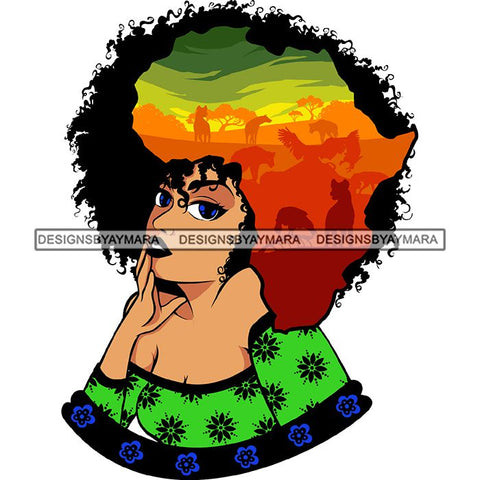 Safari Goddess Africa Continent African American Woman Savanna Animals Hair SVG Cutting Files.