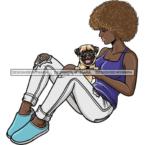 Beautiful Woman Dod Breed Pug Pet Animal Best Friend Mascot Goddess SVG Cutting Files