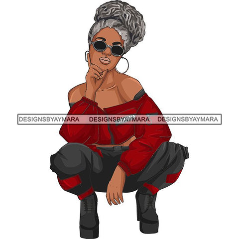 Afro Woman Fashion Girl Squatting Position SVG Cutting Files For Silhouette Cricut and More!