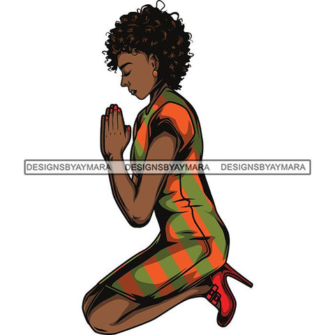 Afro Lola Praying God Lord Prayers Knee Forgiveness .SVG Clipart Cutting Files For Silhouette and Cricut and More!