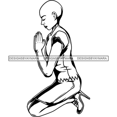 Afro Lola Praying God Lord Prayers Knee Forgiveness .SVG Clipart Cutting Files For Silhouette and Cricut and More!