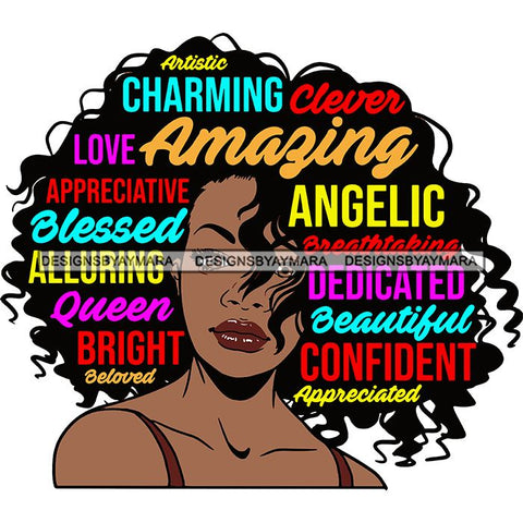 Afro Pretty Woman Hair Quotes Words Letters Lady Female Qualities SVG Files For Cutting and More!