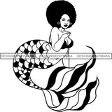 Afro Black Woman Mermaid Aquatic Creature  SVG Cutting File For Silhouette and Cricut