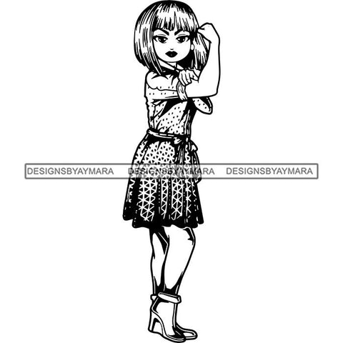 Afro Strong Lola Flexing We Can Do It Woman Power .SVG Cutting Files For Silhouette Cricut and More!