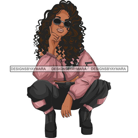 Afro Woman Fashion Girl Squatting Position SVG Cutting Files For Silhouette Cricut and More!