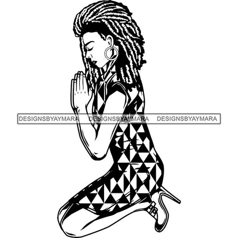 Afro Lola Praying God Lord Prayers Knee Forgiveness .SVG Clipart Cutting Files For Silhouette and Cricut and More!