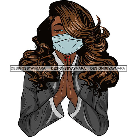 Afro Lola Praying Sad Crying Pain Face Mask Begging Prayers Virus SVG Vector Clipart Cutting Files