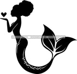 Afro Black Woman Mermaid Aquatic Creature  SVG Cutting File For Silhouette and Cricut