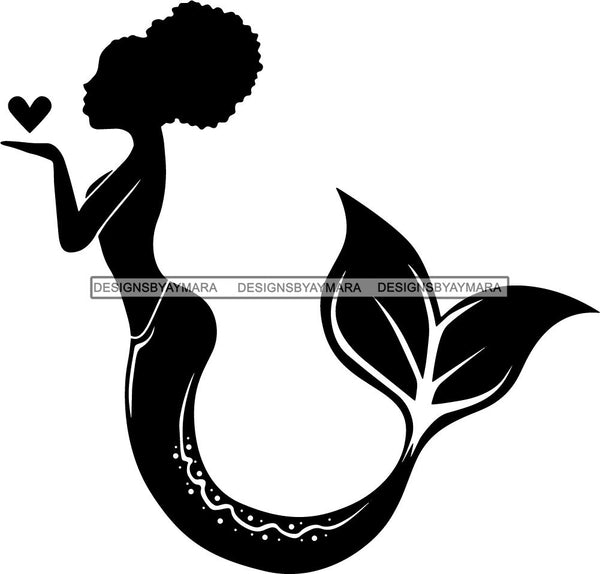 Afro Black Woman Mermaid Aquatic Creature  SVG Cutting File For Silhouette and Cricut