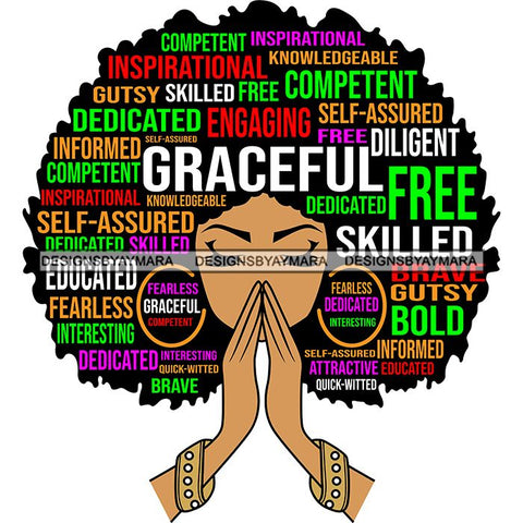 Afro Woman Praying Hair Life Quotes Strong Independent Educated Melanin SVG Cutting Files