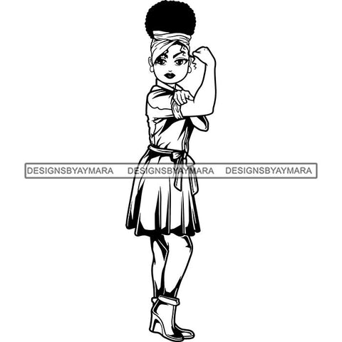 Afro Strong Lola Flexing We Can Do It Woman Power .SVG Cutting Files For Silhouette Cricut and More!