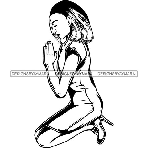 Afro Lola Praying God Lord Prayers Knee Forgiveness .SVG Clipart Cutting Files For Silhouette and Cricut and More!