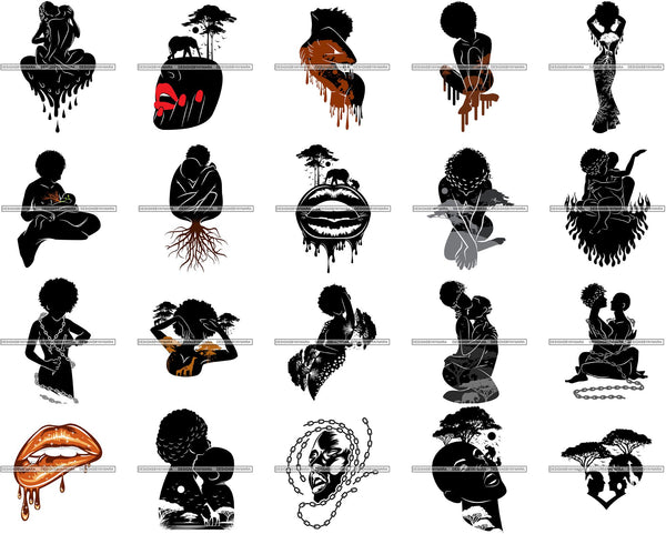 Bundle 20 Sensual African Artwork Proud Roots Sexy Couple Goddess Safari Savanna Africa Continent Exotic Environment  SVG Files For Cutting and More!
