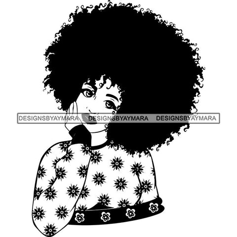 Afro Woman Kinky Hairstyle African American Beautiful Black Woman SVG Files For Cutting and More.