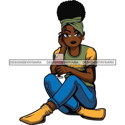 Afro Lola Drinking Wine Relaxing .SVG Cutting Files For Silhouette and Cricut and More!