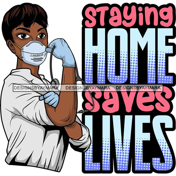 Afro Lola Nurse Doctor Save Life Hero Quotes Wearing Mask Protection Flexing Strong Medical Occupation SVG Cutting Files