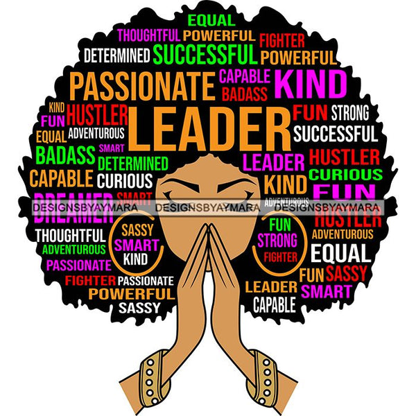 Afro Woman Praying Hair Life Quotes Strong Independent Educated Melanin SVG Cutting Files