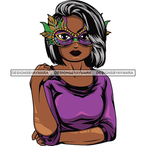 Afro Lola Wearing  Mardi Grass Mask Masquerade Costume SVG Clipart Vector Cutting Files