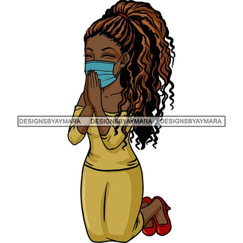 Black Woman Praying God Quotes Face Mask Begging Prayers Save Life Mujer Orando a Dios SVG Vector Clipart Cutting Files