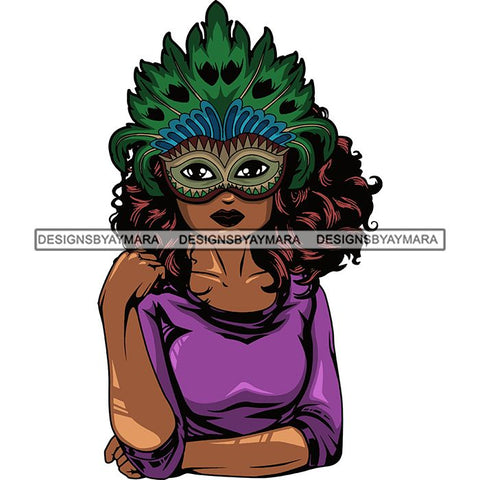 Afro Lola Wearing  Mardi Grass Mask Masquerade Costume SVG Clipart Vector Cutting Files