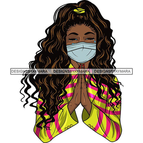 Afro Lola Praying Sad Crying Pain Face Mask Begging Prayers Virus SVG Vector Clipart Cutting Files
