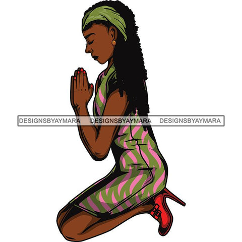 Afro Lola Praying God Lord Prayers Knee Forgiveness .SVG Clipart Cutting Files For Silhouette and Cricut and More!