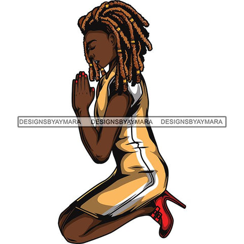 Afro Lola Praying God Lord Prayers Knee Forgiveness .SVG Clipart Cutting Files For Silhouette and Cricut and More!