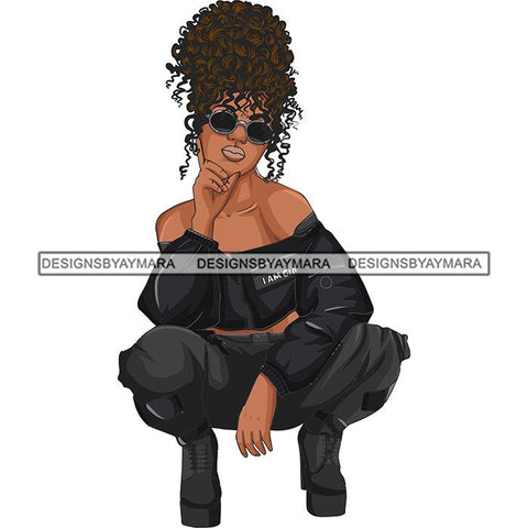 Afro Woman Fashion Girl Squatting Position SVG Cutting Files For Silhouette Cricut and More!