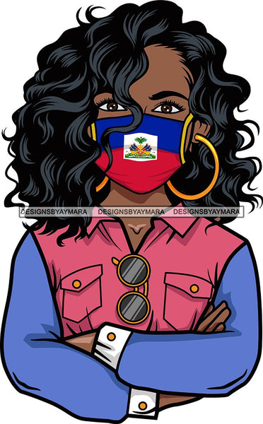 Afro Lola Wearing Face Mask Flags Haiti Country Proud Roots Virus SVG Cutting Files For Silhouette Cricut and More!