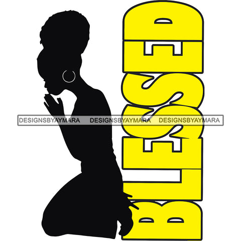 Afro Silhouette Woman Praying God Blessed Quotes SVG Cutting Files