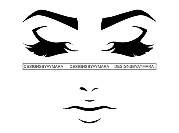 Woman Face Facial Expression Close Eyes Long Eyelashes Make Up Model SVG JPG PNG Vector Clipart Cricut Silhouette Cut Cutting