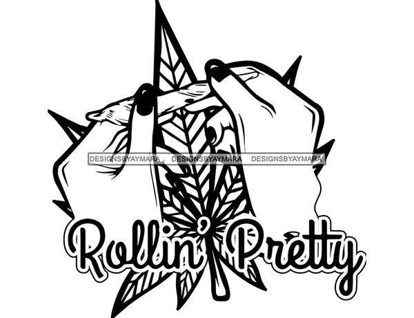 Woman Hands Rolling Joint Marijuana Smoking Weed Recreational Drug B/W SVG JPG PNG Vector Designs Cutting Files For Circuit Silhouette