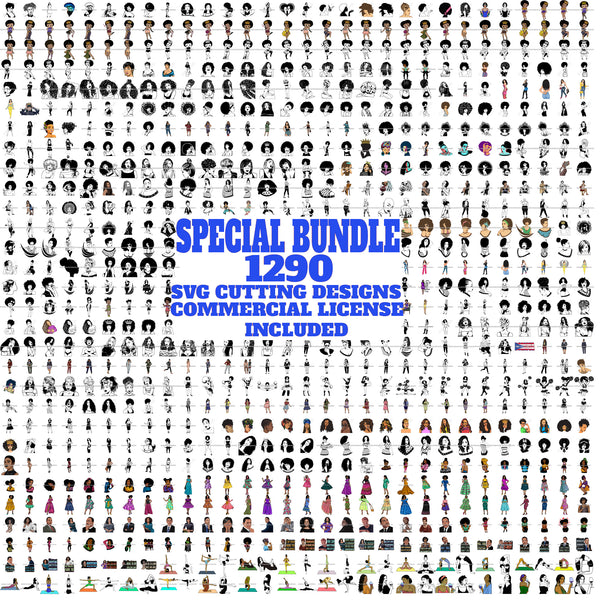 HUGE MEGA BUNDLE 1297 SVG Layered Vector Designs Afro Woman African American Women Melanin Nubian Black Girl Magic SVG PNG JPG Cutting Files For Silhouette Cricut and More